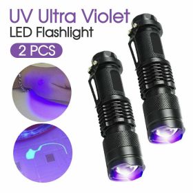 2 Pack UV Flashlight LED Handheld Blacklight Ultra Violet Flashlight 395nm Mini Light Inspection Lamp Torch Detector For Dog Pet Urine Stains, Be (Color: Black)